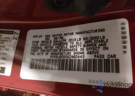 2006 Pontiac Vibe from USA, damaged, VIN 5Y2SL65806Z460443